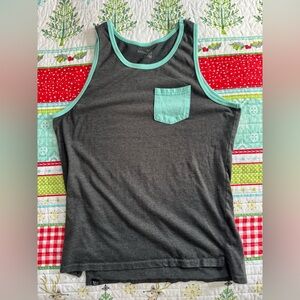 Blue Crown Men’s Gray Tank Top Medium Teal Trim Pocket